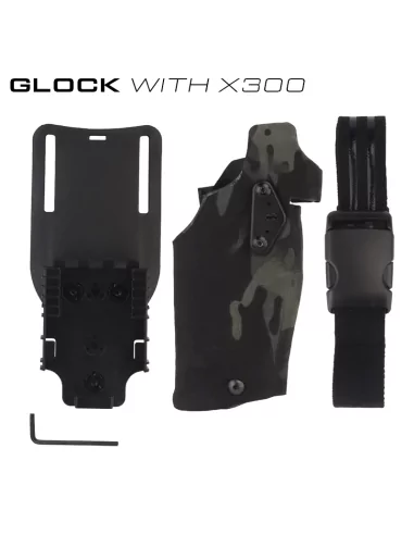 HOLSTER COMPLET GLOCK 17 LAMPE X300 MULTICAM BLACK - WOSPORT